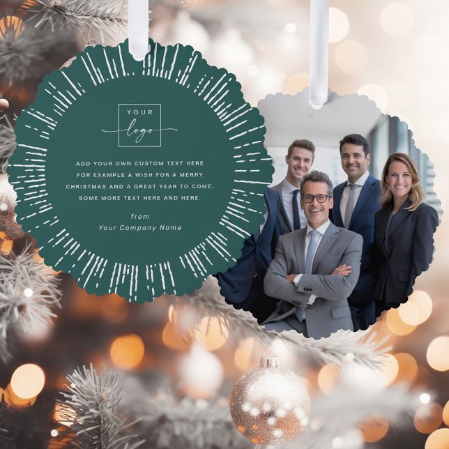 Business Foto Logo Pine Grün Frohe Weihnachten Ornament Karte (Business photo logo pine green Merry Christmas Ornament Card)