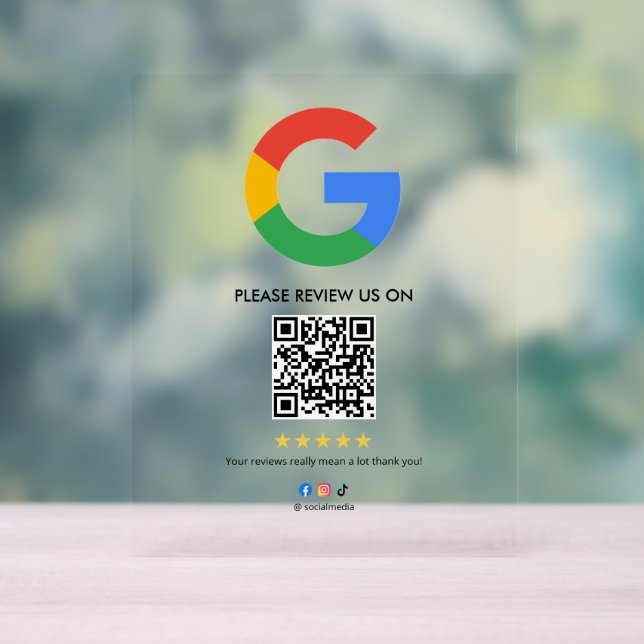 Business Google Review Tabletop Sign l QR Code Acrylschild (Neutral)