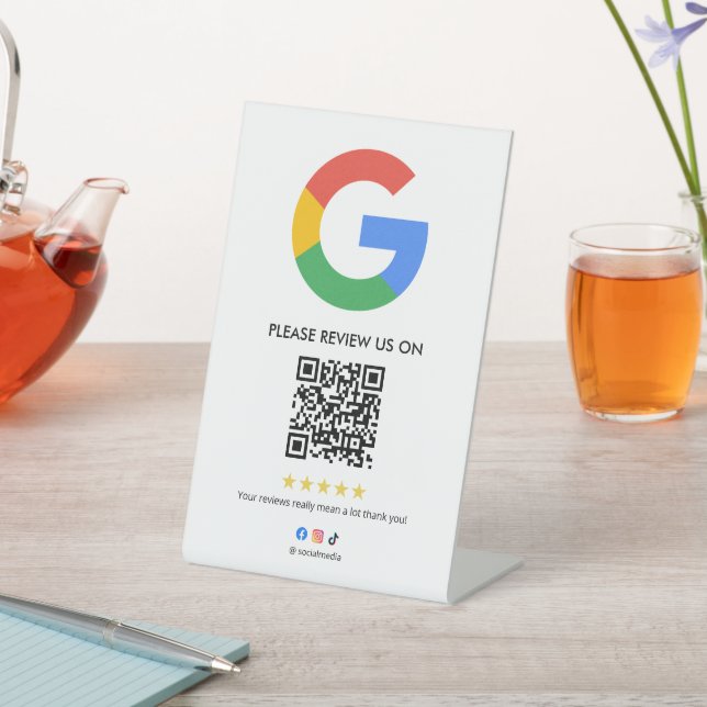 Business Google Review Tabletop Sign l QR Code Sockelschild (In SItu)