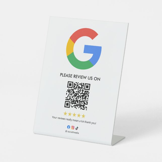 Business Google Review Tabletop Sign l QR Code Sockelschild (Vorderseite)