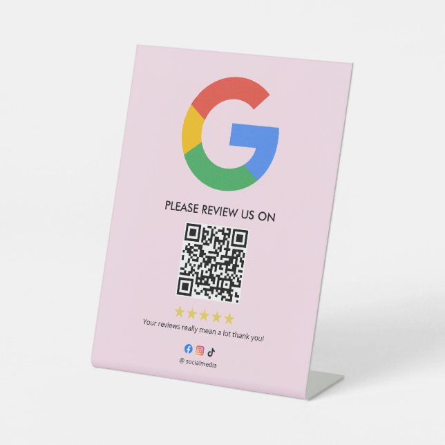 Business Google Review Tabletop Sign l QR Code Sockelschild (Vorderseite)