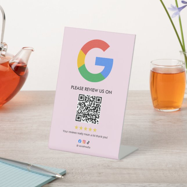 Business Google Review Tabletop Sign l QR Code Sockelschild (In SItu)