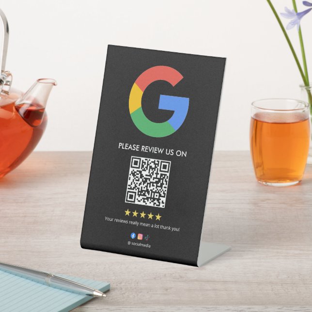 Business Google Review Tabletop Sign l QR Code Sockelschild (In SItu)
