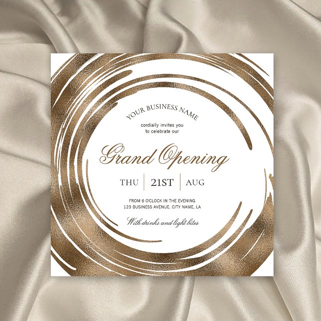 Business Grand Opening Chic Elegant Gold Glitter Einladung (Create elegant white & gold invitations for your business grand opening with this stylish template)