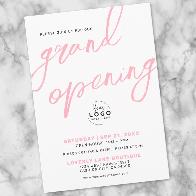 Business Grand Opening Logo Pink Elegant Einladung (Business Grand Opening Logo Pink Elegant Invitation)