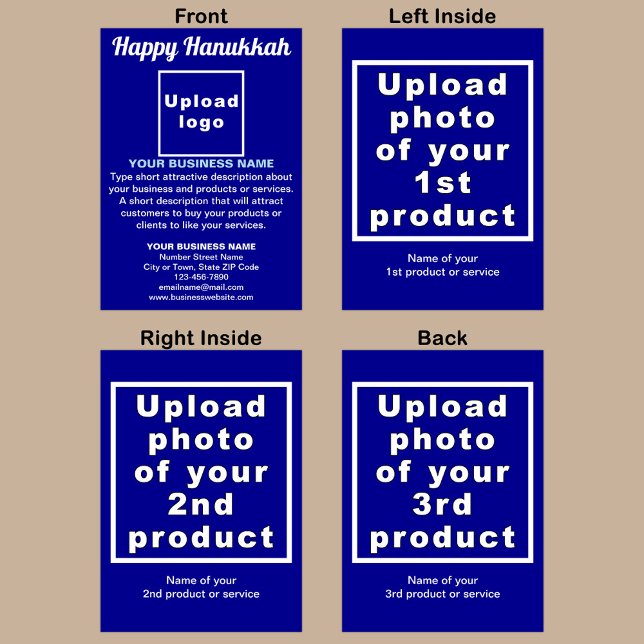 Business Hanukkah Blue Faltenkarte Karte (Blue Hanukkah folded greeting card with your business brand and products or services.)