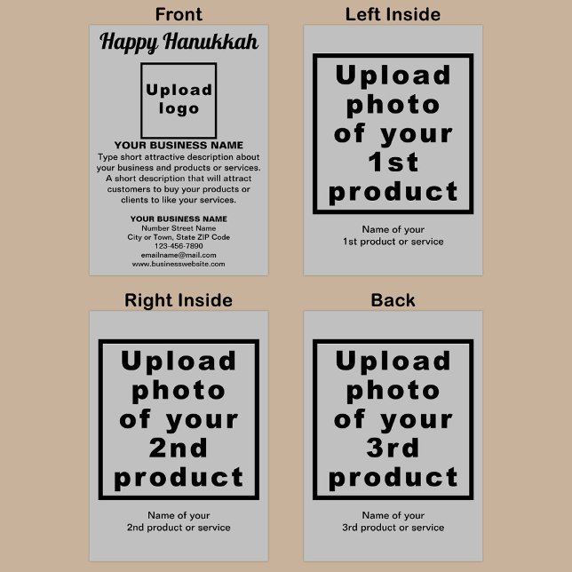 Business Hanukkah Graue geklappte Grußkarte Karte (Gray Hanukkah folded greeting card with your business brand and products or services.)