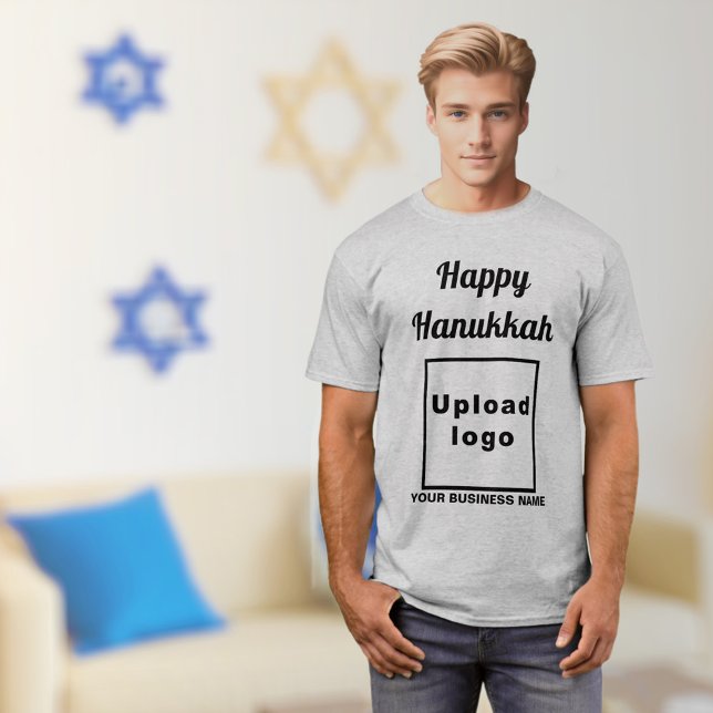 Business Hanukkah Gruß auf grauem T - Shirt (Hanukkah greeting, business name and logo on gray t-shirt)
