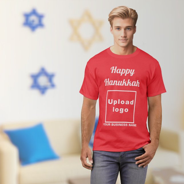 Business Hanukkah Gruß auf roten T - Shirt (Hanukkah greeting, business name and logo on red t-shirt)