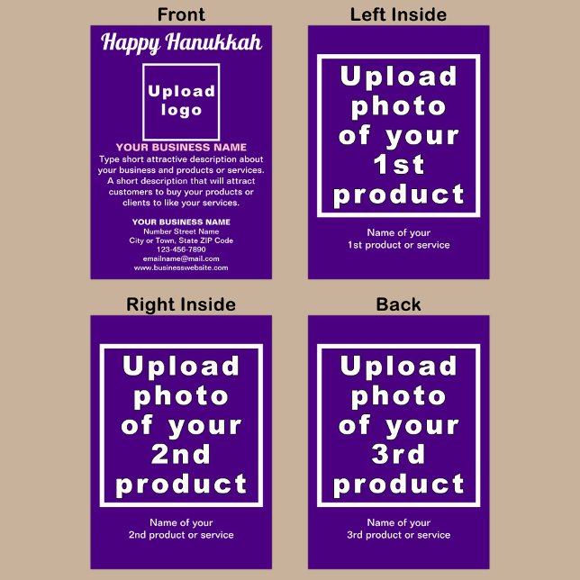 Business Hanukkah Lila geklappte Grußkarte Karte (Purple Hanukkah folded greeting card with your business brand and products or services.)