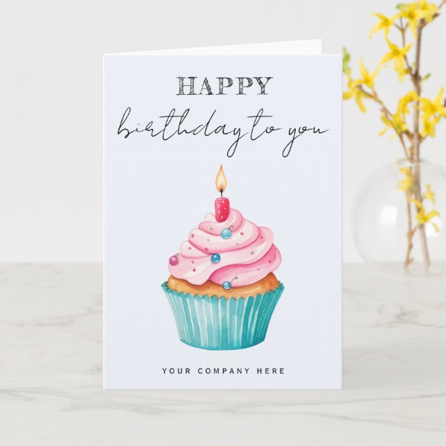 Business Happy Birthday Watercolor Cupcake Karte (Gelbe Blume)