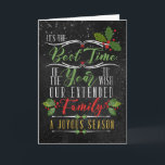 Business Holiday Chalkboard und Holly Theme Feiertagskarte<br><div class="desc">Es ist die beste Zeit des Jahres, um Ihrer Familie eine fröhliche Saison zu wünschen! Für alle Unternehmen, die ihre Kunden, Kunden, Verkäufer, Lieferanten und/oder Mitarbeiter als ihre erweiterte Familie betrachten, hat dieser rote, grüne und goldgelbe Chalkboard-Themenabend ein sehr trendiges und modernes Ambiente, sodass Ihr Unternehmen während der Ferienzeit reichen...</div>