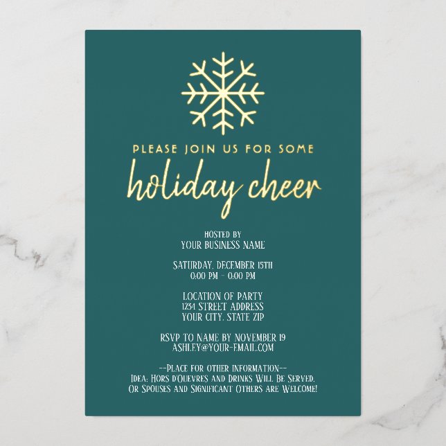 Business Holiday Cheer Party - moderne Schneeflock Folieneinladung (Vorderseite)
