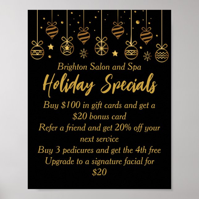 Business Holiday Specials Custom Black Gold Poster (Vorne)