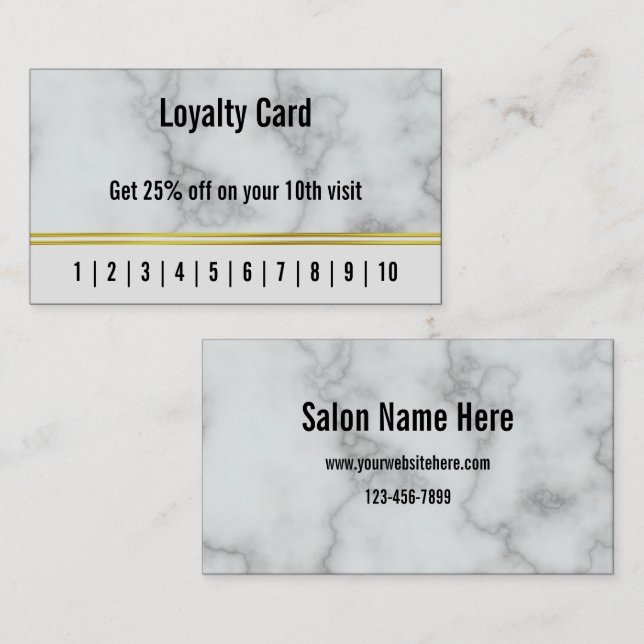 Business Imitate White Marble Salon Loyalty Card Visitenkarte (Vorne/Hinten)