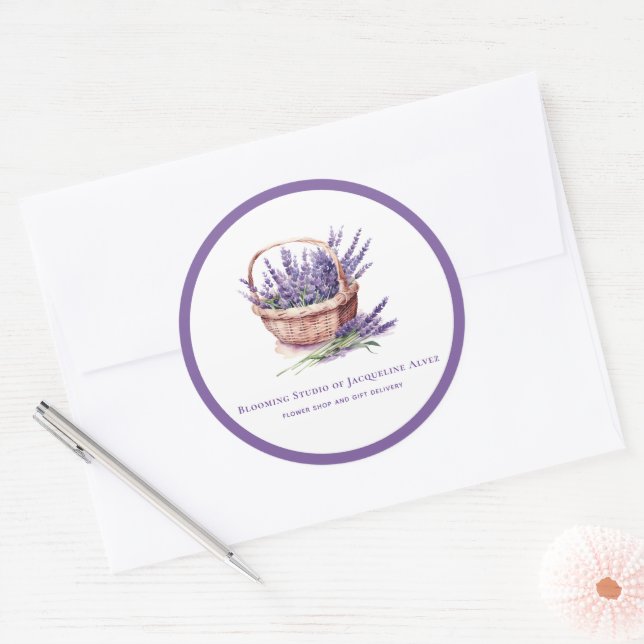 Business Lavendel Illustration Blume Shop Runder Aufkleber (Umschlag)