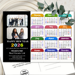 Business-Logo 2026 Kalender Modern Black Colorful Feiertagspostkarte
