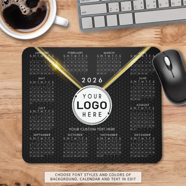 Business-Logo 2026 Kalender Schwarzes Gold Mousepad (Von Creator hochgeladen)