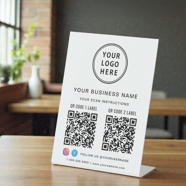 Business Logo 2 QR Codes Social Media Sockelschild (Business Logo 2 QR Codes Social Media Pedestal Sign)