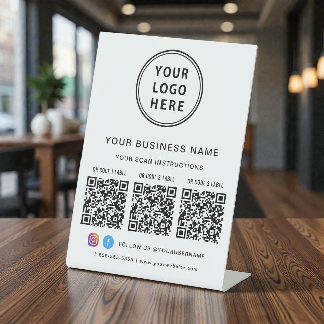 Business Logo 3 QR Codes Social Media Sockelschild (Business Logo 3 QR Codes Social Media Pedestal Sign)