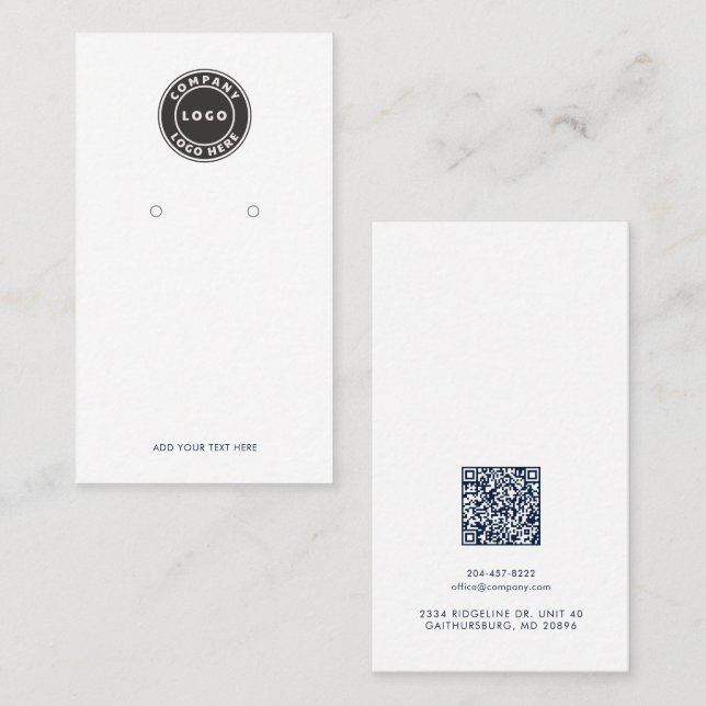 Business Logo and QR Code Earrings Display Card Treuekarte (Vorne/Hinten)