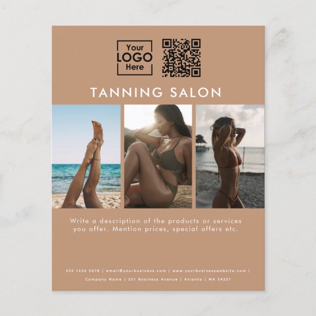 Business Logo Beauty Tanning Salon Fotos QR Code Flyer (Vorne)