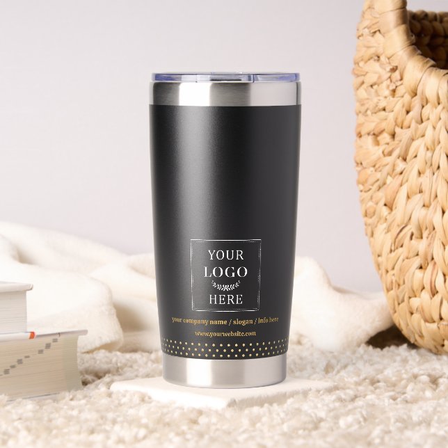 Business Logo Black Gold Dots Branded Thermobecher (Wohnzimmer (gedreht))