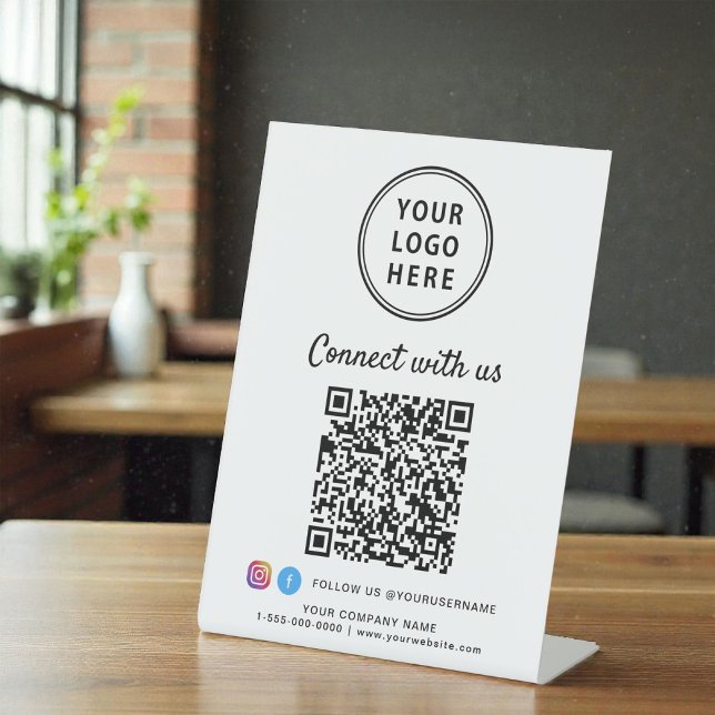 Business Logo Connect With Us Create Your QR Code Sockelschild (Business Logo Connect With Us Create Your QR Code Pedestal Sign)