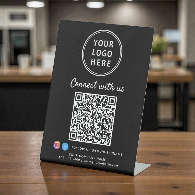 Business Logo Connect With Us Create Your QR Code Sockelschild (Business Logo Connect With Us Create Your QR Code Pedestal Sign)