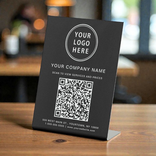 Business Logo Create Your QR Code Black Sockelschild (Business Logo Create Your QR Code Black Pedestal Sign)