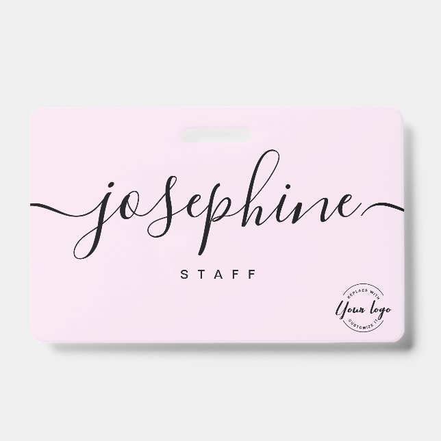 Business logo Custom script name pink staff Ausweis (Vorderseite)