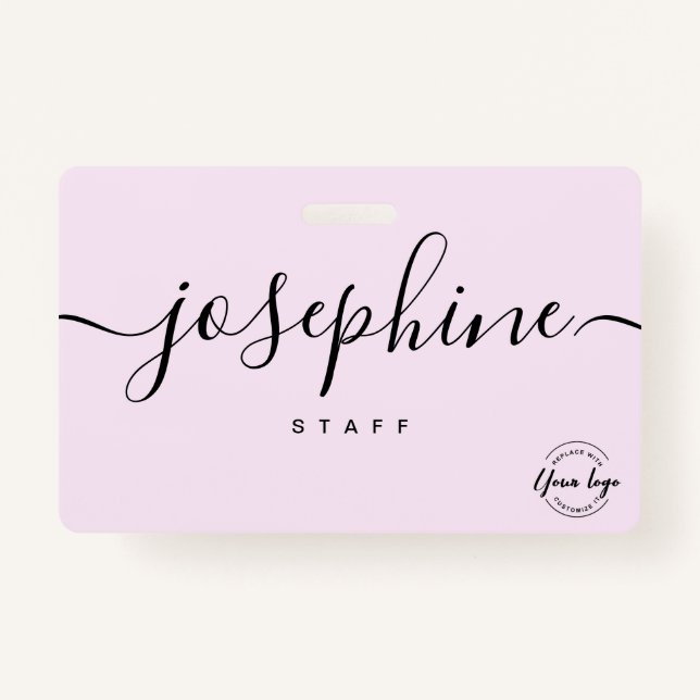 Business logo Custom script name pink staff Ausweis (Vorderseite)