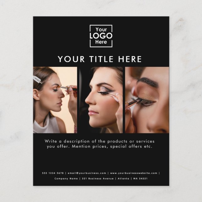 Business-Logo Einfach Schwarzer Schönheitssalon 3  Flyer (Vorne)