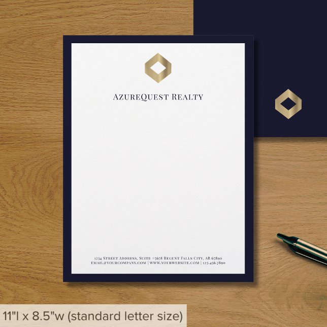 Business-Logo Elegant Luxury Navy Border Briefbogen (Von Creator hochgeladen)