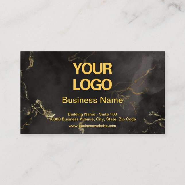 Business-Logo Elegante Schwarz-Gold-Marmor Visitenkarte (Vorderseite)