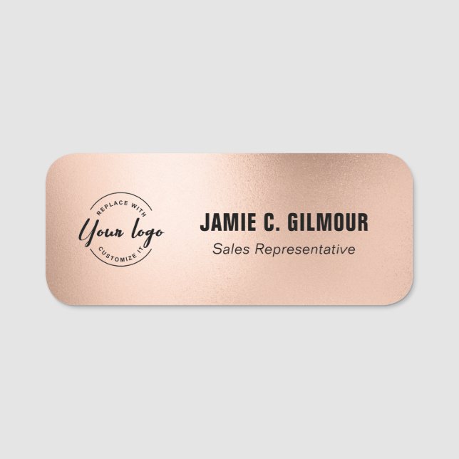 Business logo Employee Custom faux rose gold  Namensschild (Vorderseite)