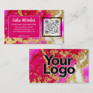Business Logo Gold Elegance Rosa Geode QR Code Begleitkarte
