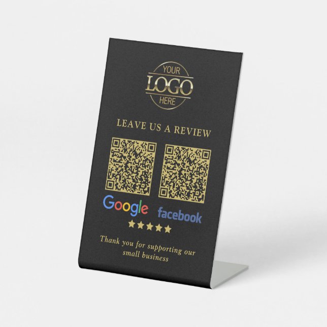 Business Logo Google & Facebook Reviews QR Code Pe Sockelschild (Vorderseite)