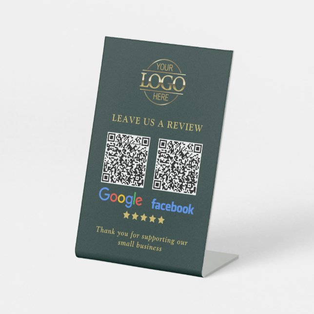 Business Logo Google & Facebook Reviews QR Code Sockelschild (Vorderseite)