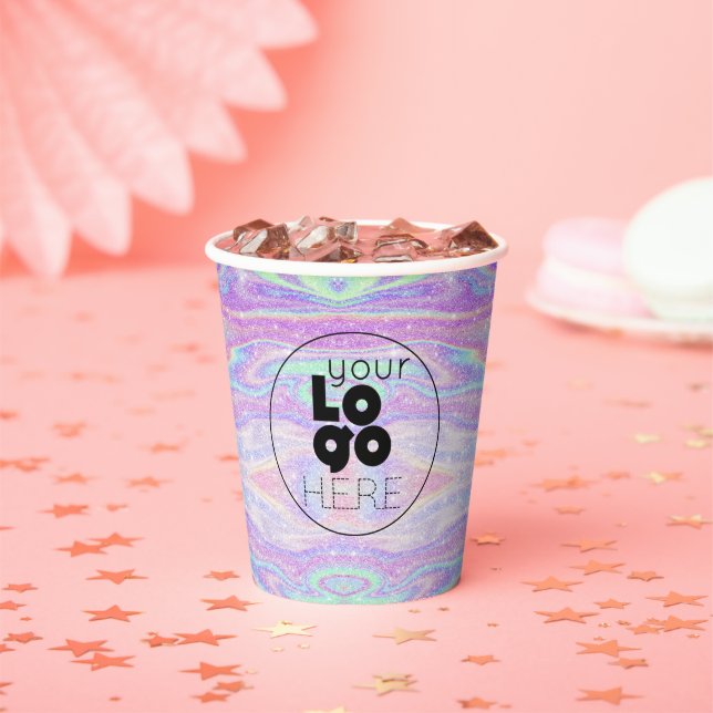 Business-Logo Iridescent Glitzer Paper Party Cups Pappbecher (Insitu)