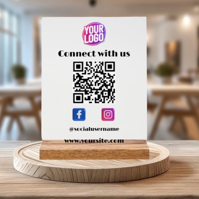 Business-Logo mit QR-Code und Social Media White Acrylschild (Von Creator hochgeladen)