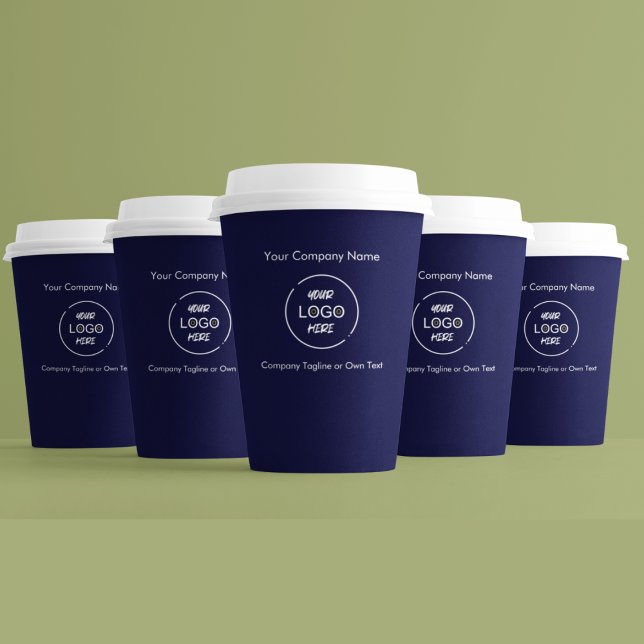Business-Logo Moderne Minimal Company Markenbezeic Pappbecher (Business Logo Modern Minimal Company Branded Navy Paper Cups - raise your brand)