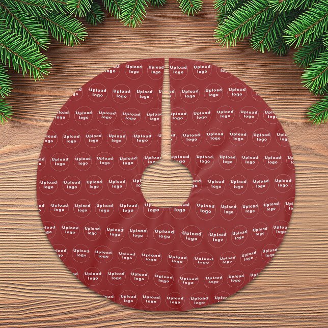 Business-Logo Nahtloses Muster in Rot Polyester Weihnachtsbaumdecke (Business logo seamless pattern on red Christmas tree skirt)