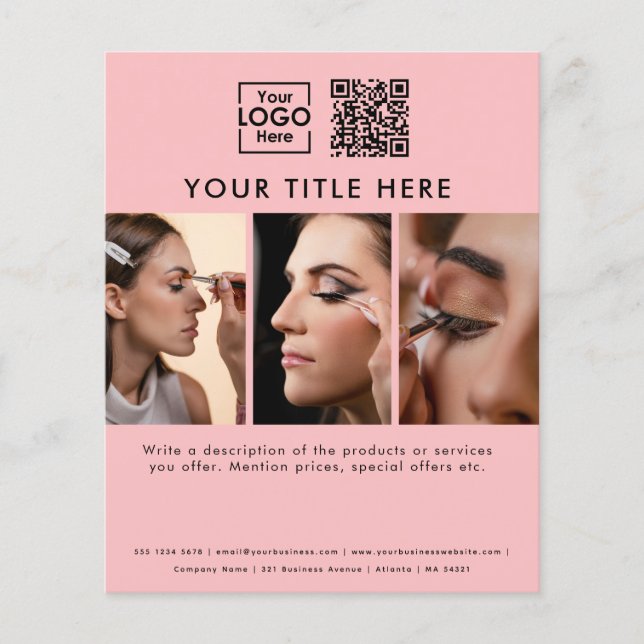 Business-Logo Pink Beauty Salon 3 Fotos QR-Code Flyer (Vorne)