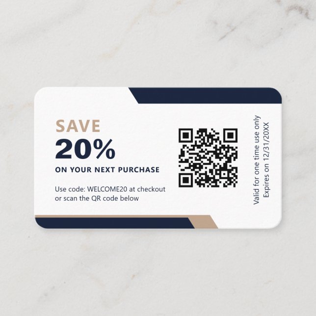 Business Logo Promotional Modern Navy Blue & Gold Rabattkarte (Vorderseite)