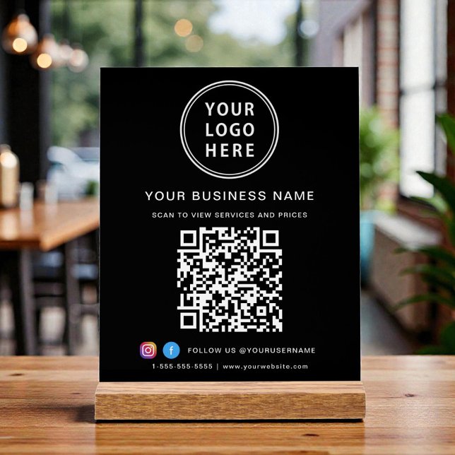 Business Logo QR Code Black Acrylschild (Business QR Code and Logo Black Acrylic Sign)
