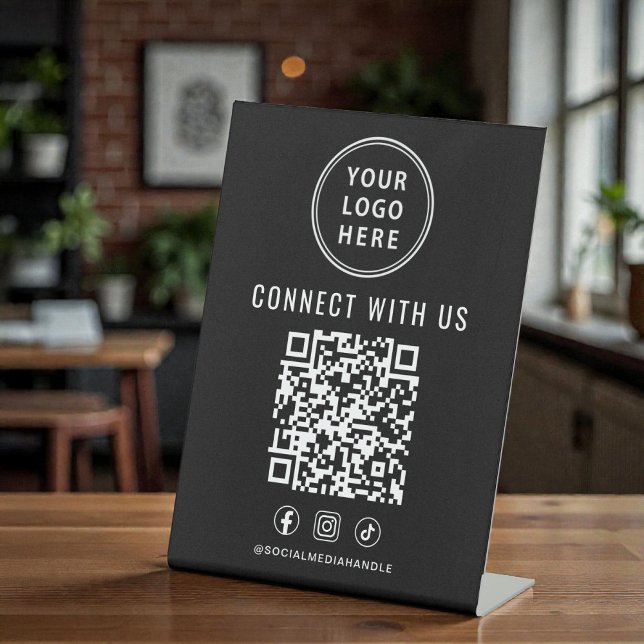 Business Logo QR Code Black Tabletop Sockelschild (Business Logo QR Code Black Tabletop Pedestal Sign)