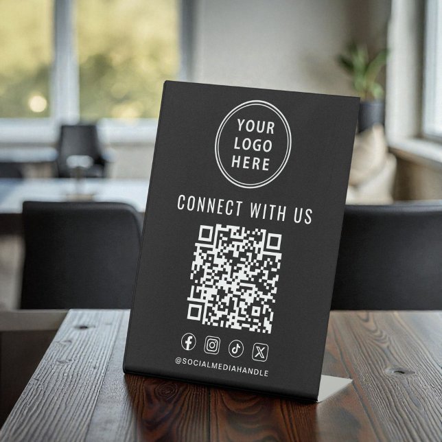 Business Logo QR Code Black Tabletop Sockelschild (Business Logo QR Code Black Tabletop Pedestal Sign)