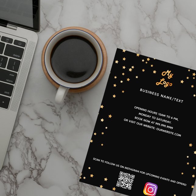Business Logo qr Code Instagramm schwarze goldene  Flyer (Von Creator hochgeladen)