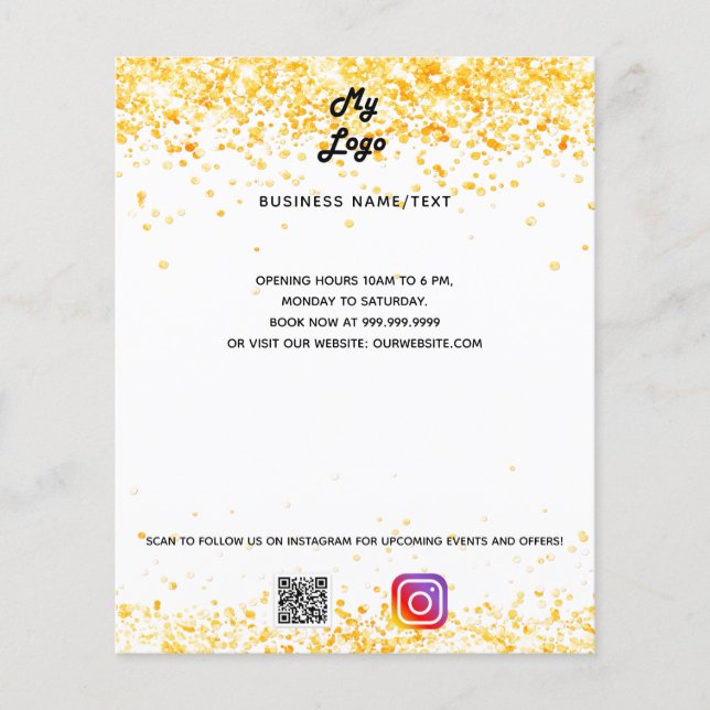 Business Logo qr Code Instagramm Text weißes Gold Flyer (Vorne)